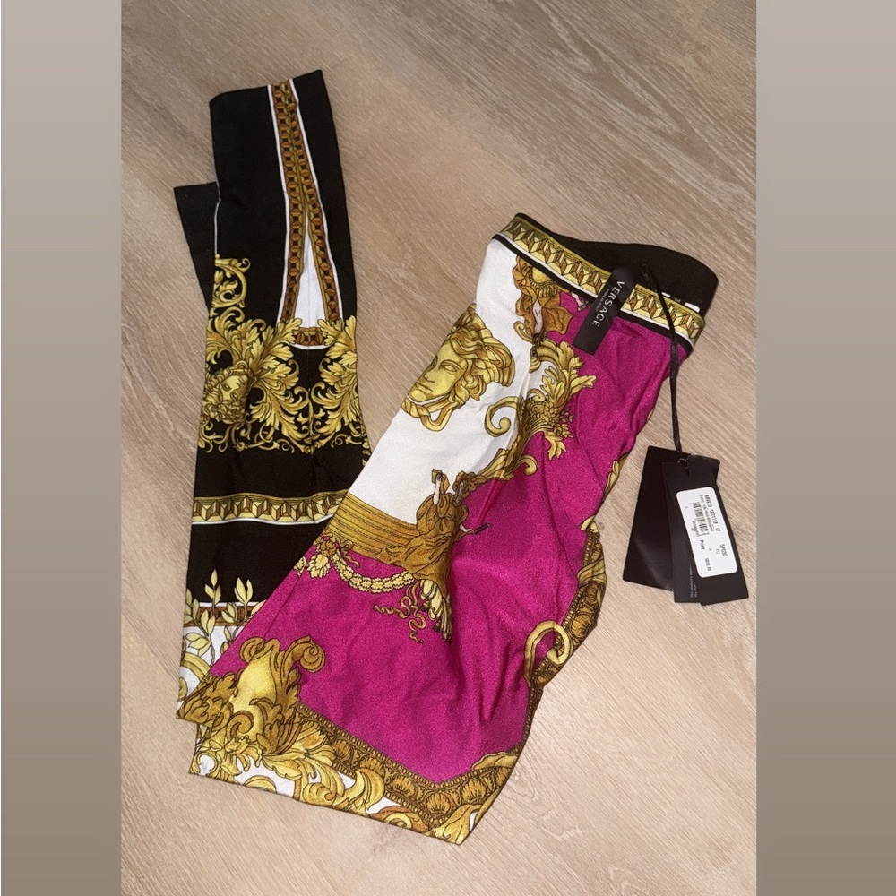 Versace Black and White Leggings with Gold Accents